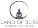 Land of Bliss Meditation Center logo with a monk praying inside of a thin crescent