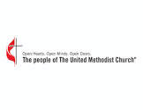 Nevada City United Methodist Church logo with cross and red banner