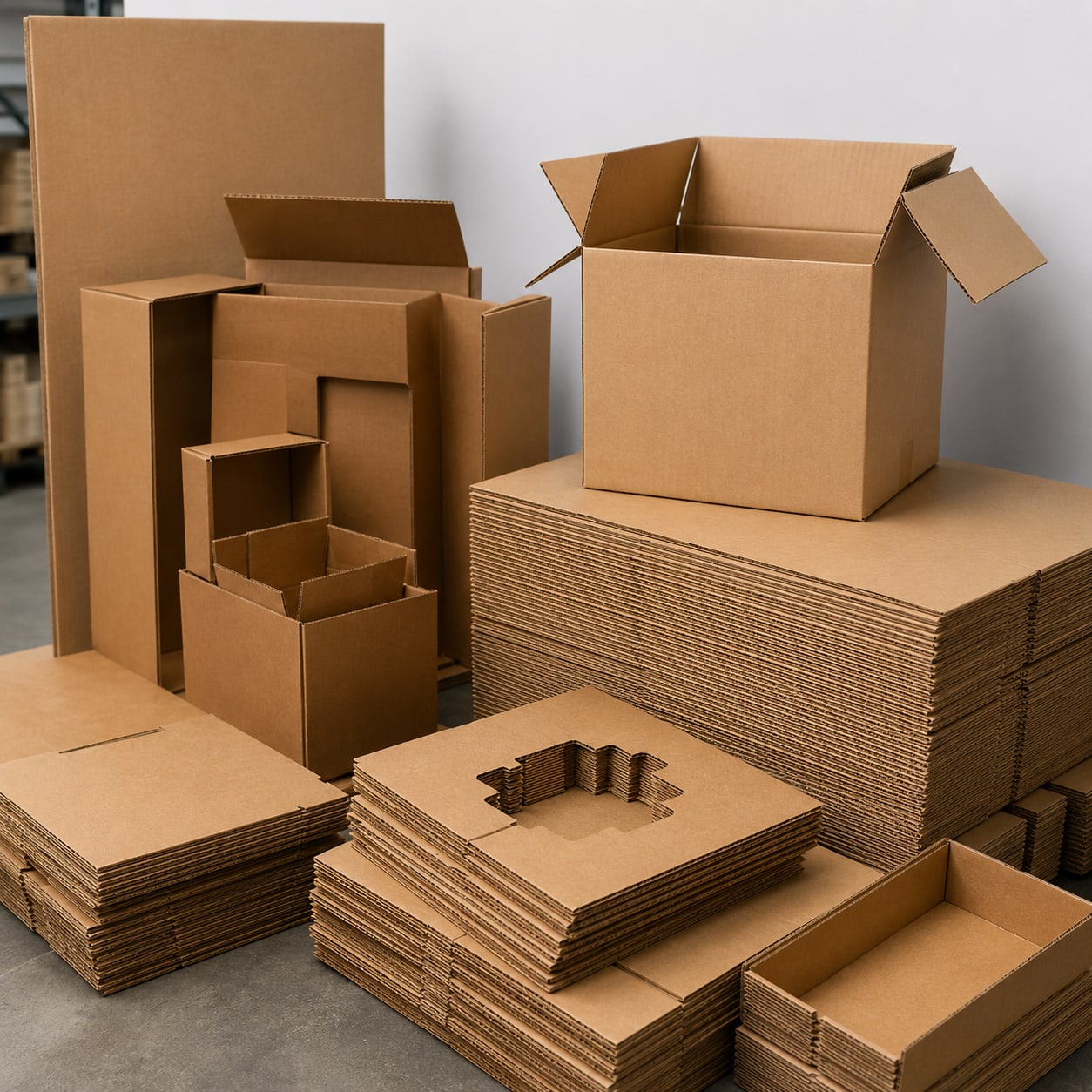 Custom corrugated boxes, die-cut packaging, and flat box blanks for industrial shipping and product protection.
