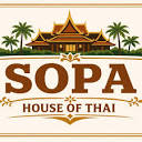 Sopa House of Thai logo with palm trees and thai architecture