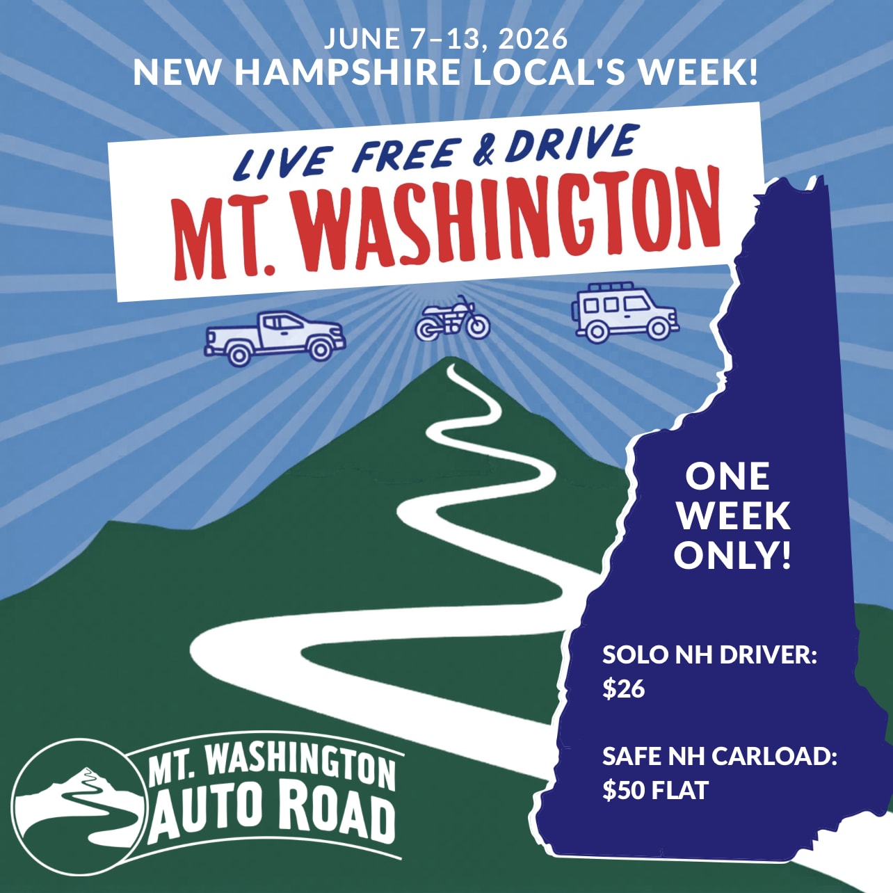 Mt Washington Auto Road Locals Week June 2026