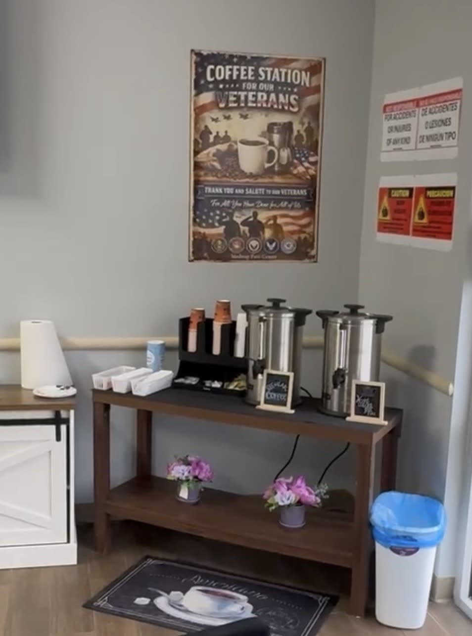 Complimentary coffee station for veterans and patients at Medway Pain Center in El Paso, TX