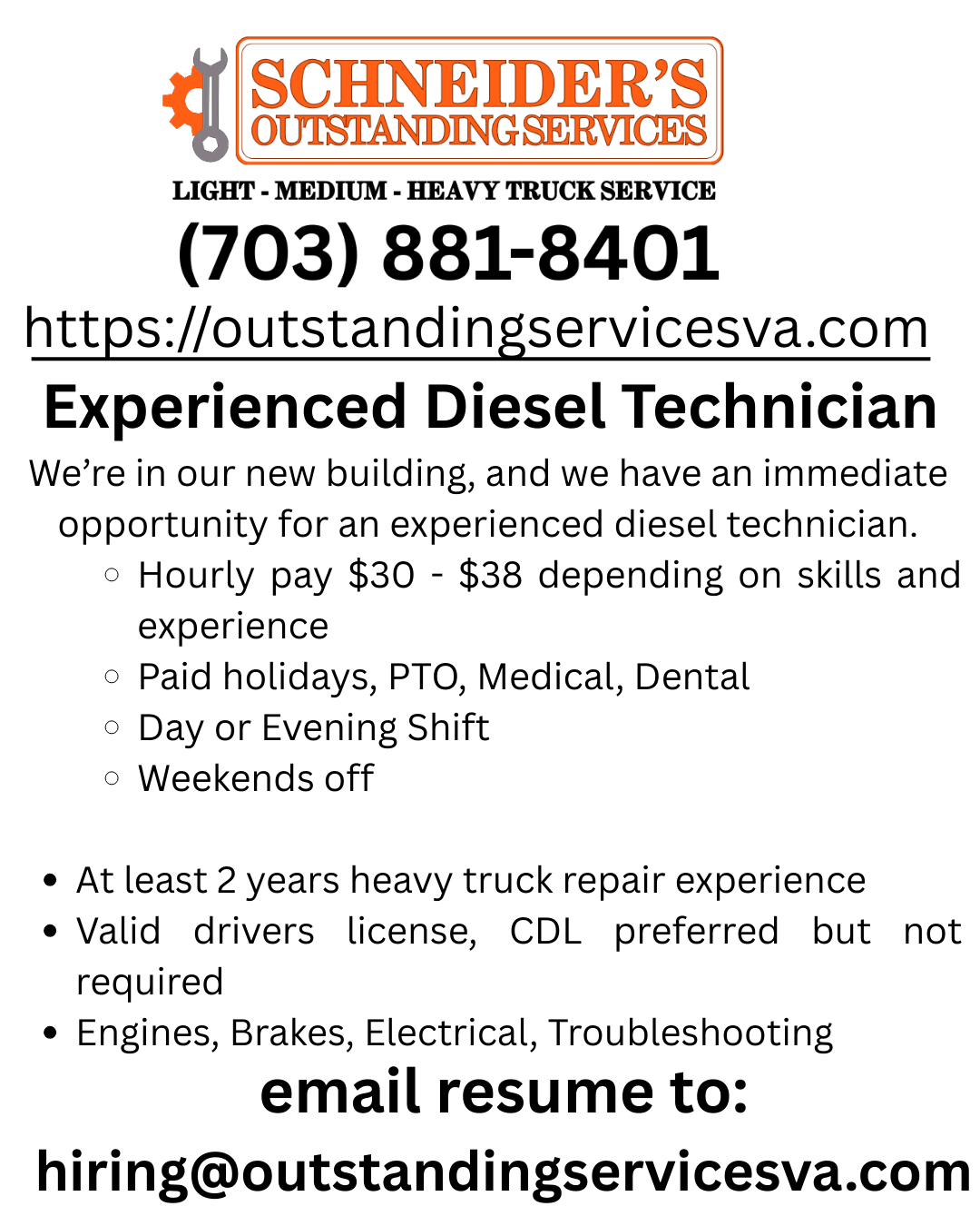 experienced diesel technician job posting