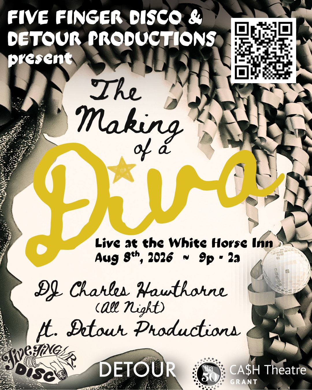 A silouhette of a face and text that states This flyer states 'Five Finger Disco and Detour Productions Present; The Making o