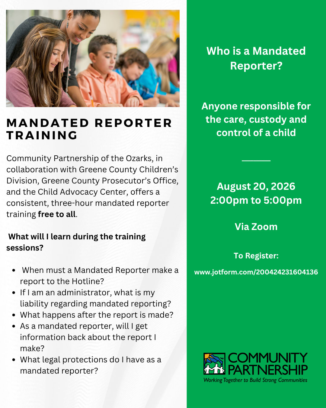 Mandated Reporter Training flyer