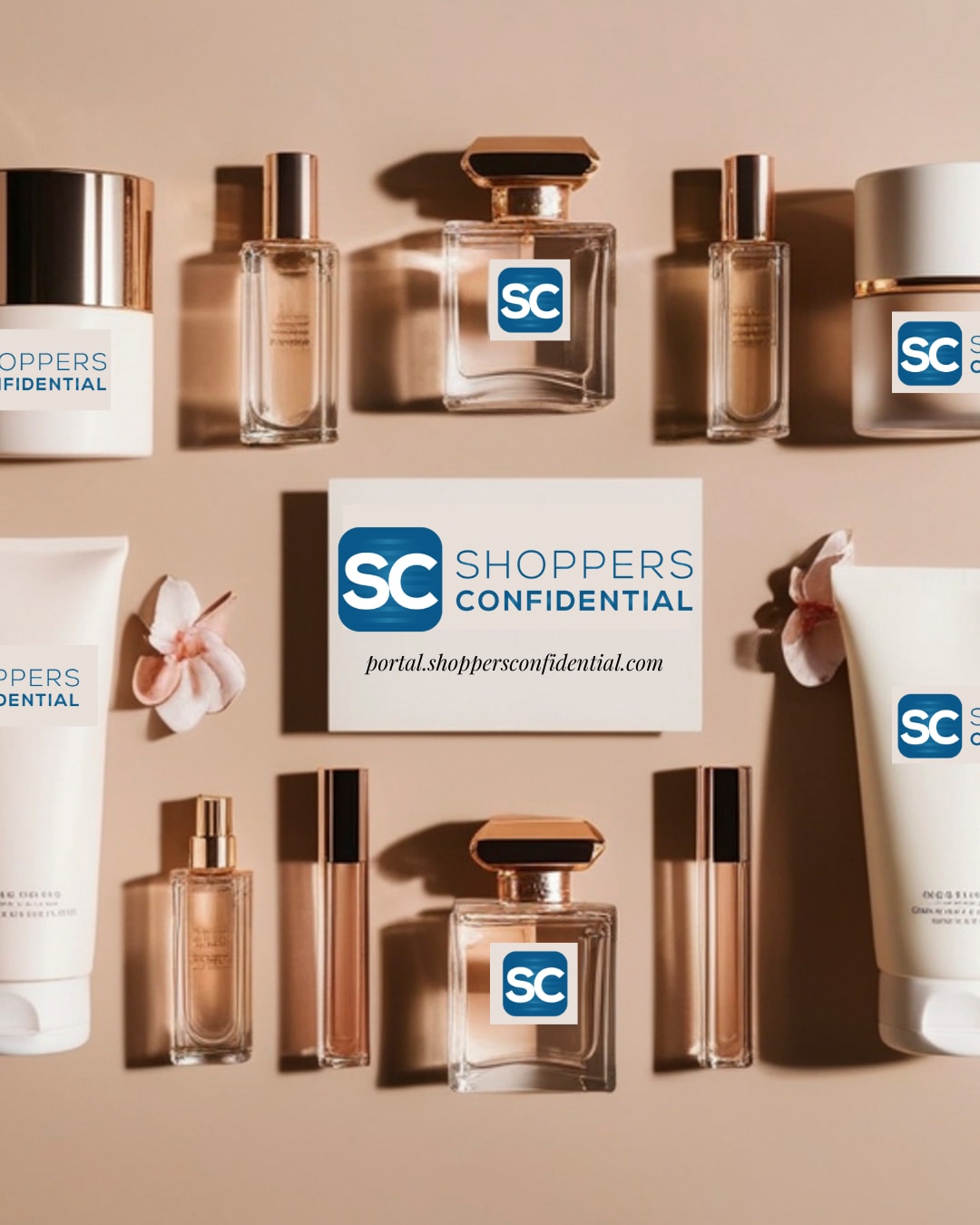 Female Beauty Products with Shoppers Confidential Logo