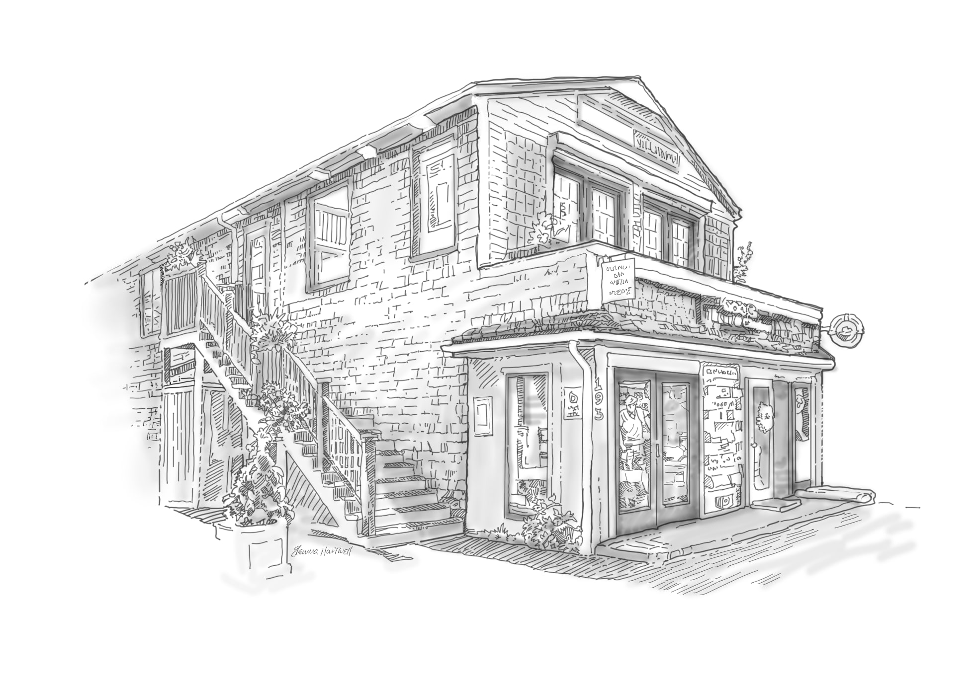 Line Drawing of Gallery 193 ArtSpace at 193 Commercial Street Provincetown