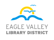 Logo of Eagle Valley Library District with a sun, birds, and open book icon