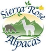 Sierra Rose Alpacas logo with a yellow rose, two Alpacas and the foothills backdrop