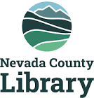 Nevada County Library logo with lines of green river and mountain terrain