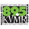 KVMR FM 89.5 Community Radio logo: Music of the World, KVMR.ORG, Voice of the Community, Nevada City