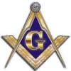 Nevada Lodge #13- free and accepted masons logo with an eye at the top of the compass overlapping a square with a "G"