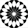 Root & Stem logo- black and white concentric lines into petal shapes