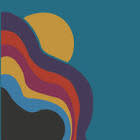 Kitkitdizzi- abstract wavy rainbow lines with a moon/sun popping out