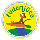 Fudenjüce logo with monkey holding a carrot over the world