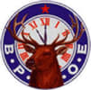 Nevada City Elks Lodge #518 logo with elk, red star and blue circle