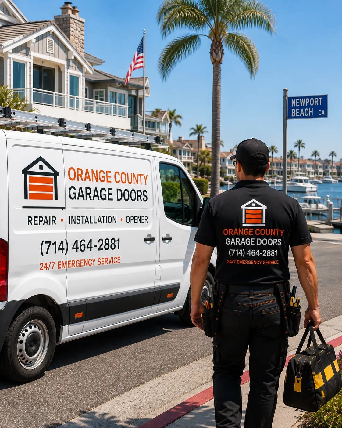 Garage door service by Orange County Garage Doors at a Newport Beach home