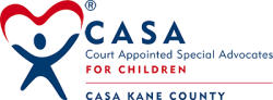 Red and blue color logo for CASA KANE COUNTY For Children