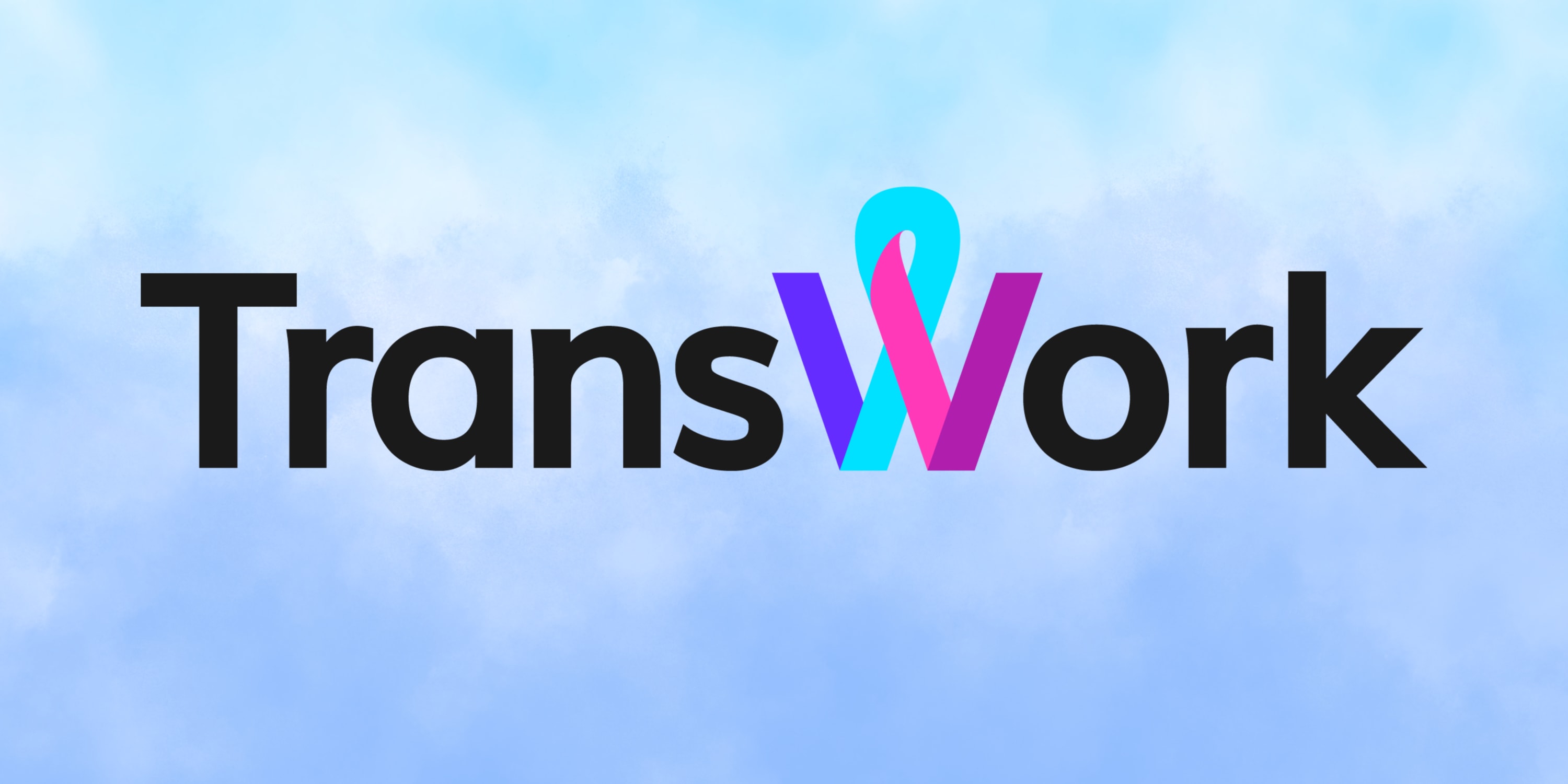 The transwork logo over a blue background