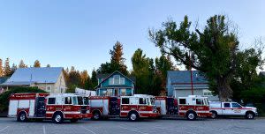 Grass Valley/Nevada City Fire Department- fire engines and fire trucks parked on a residential street