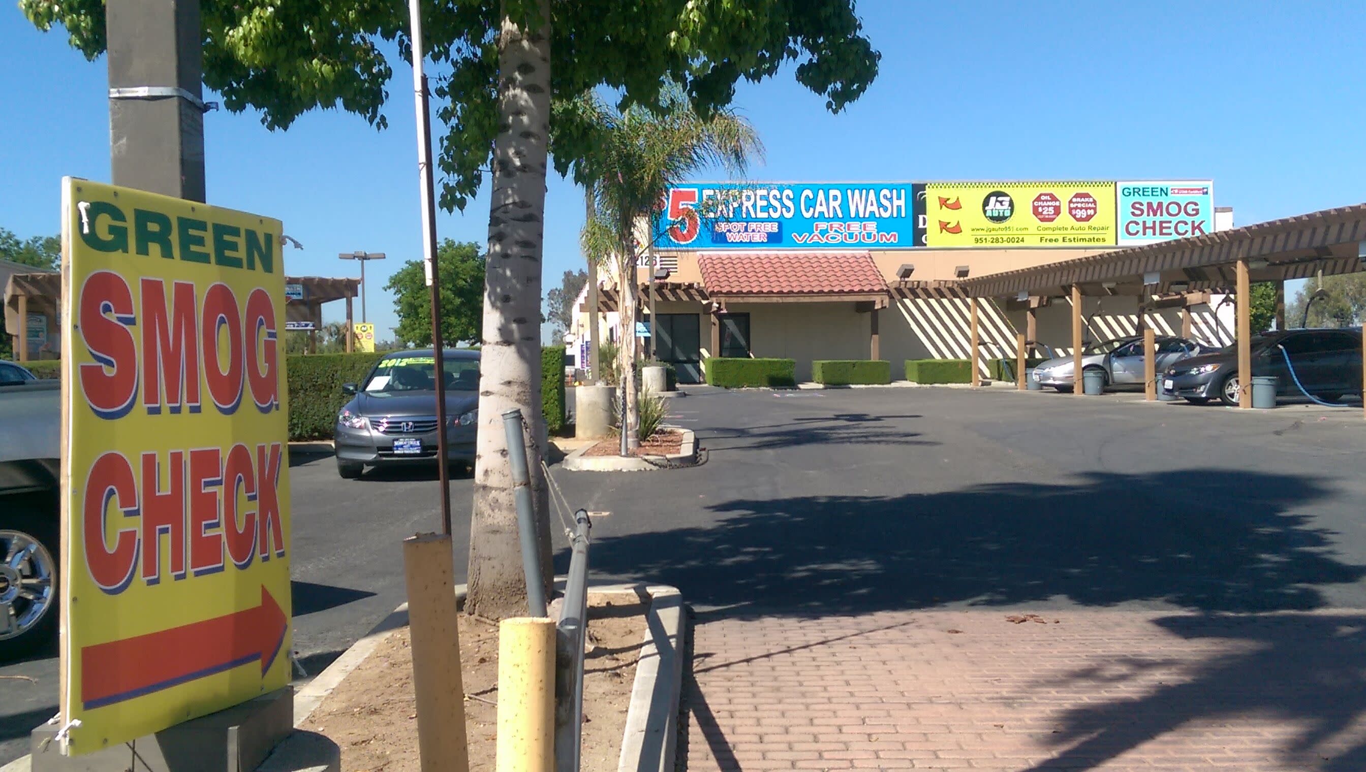 green smog check entrance from hamner ave, cross street 2nd street