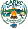 2027 CARVC conference logo with camper, campfire, tent, CARVC logo