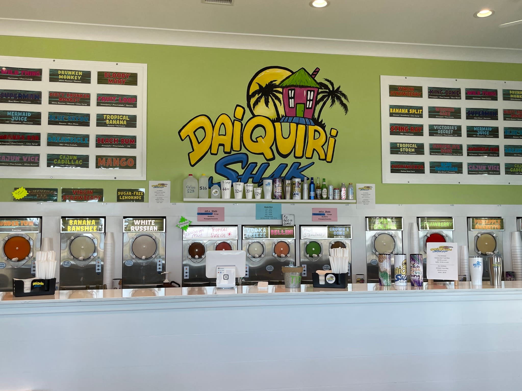 Inside counter of the Daiguiri Shak showcasing flavors