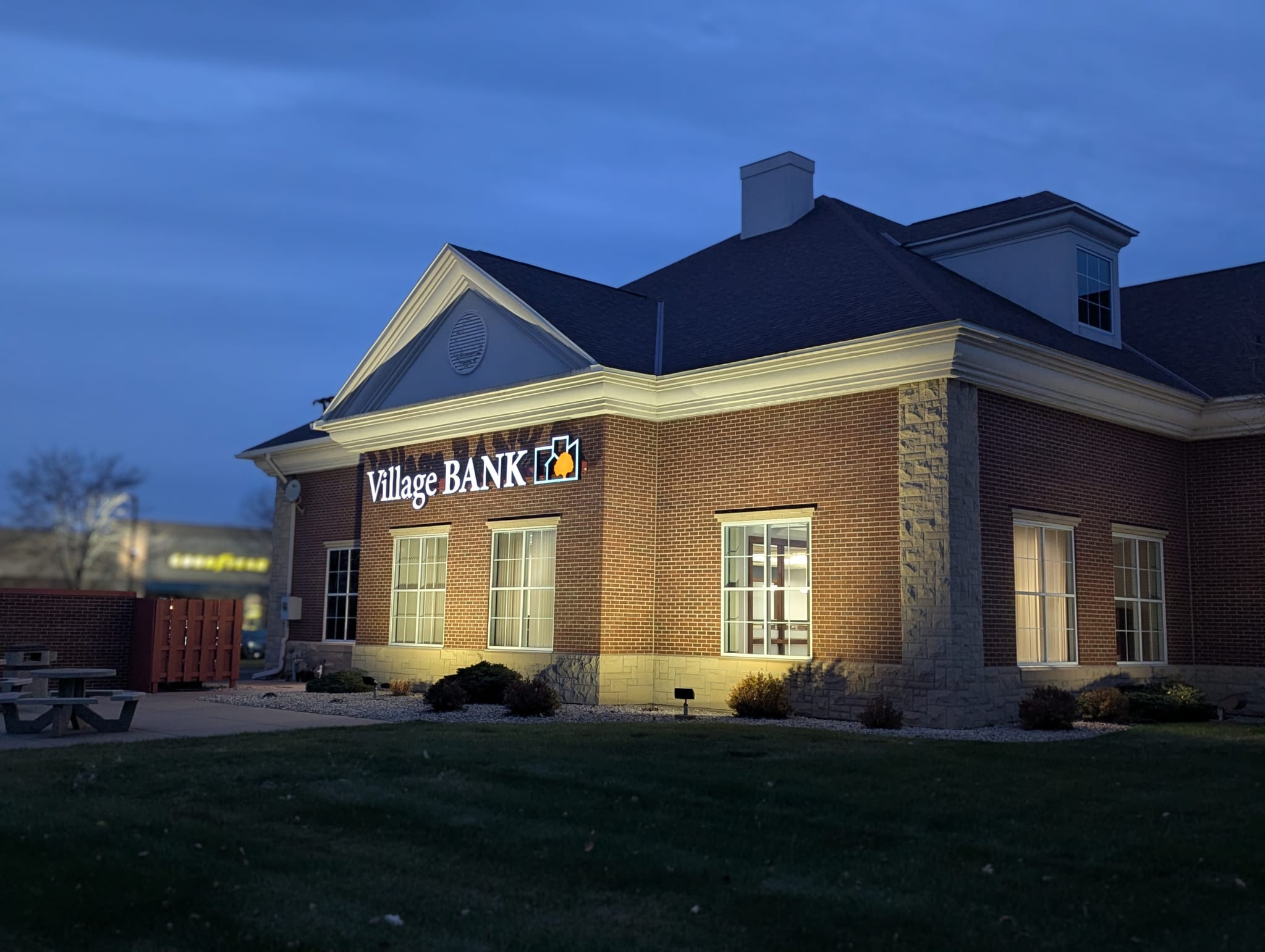 Village Bank Ramey Side Exterior at Night