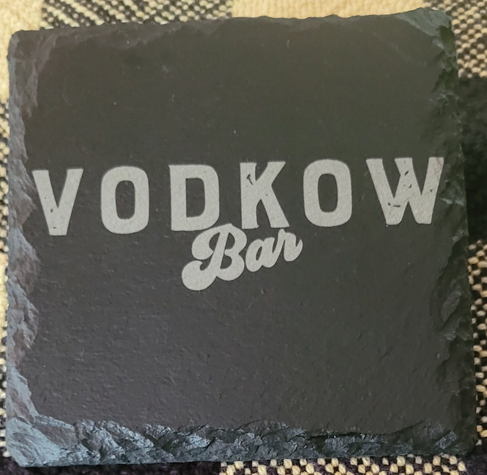 Vodkow Bar branded laser engraved coaster