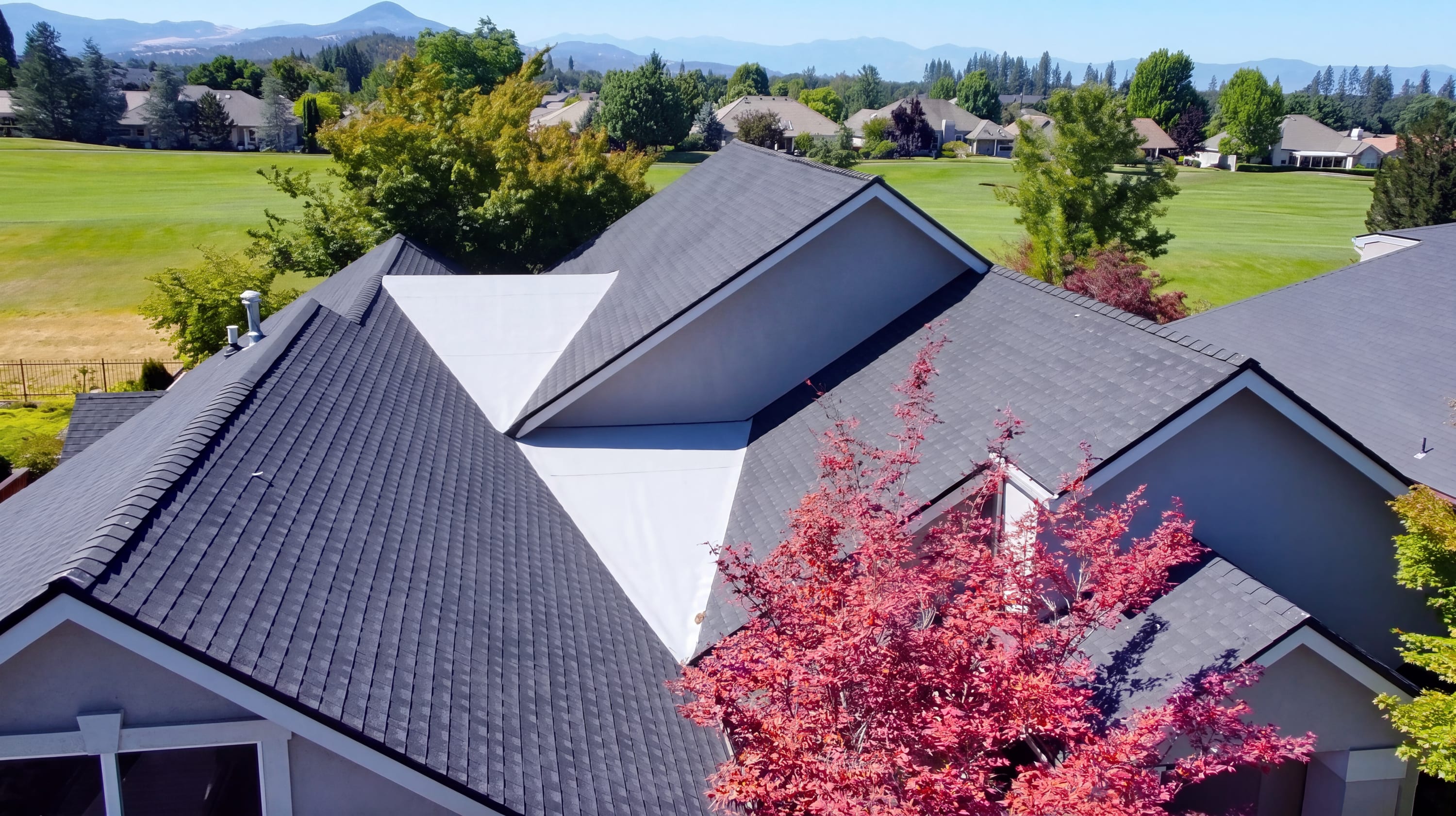 Aerial photo of new roof in Eagle Point, Oregon