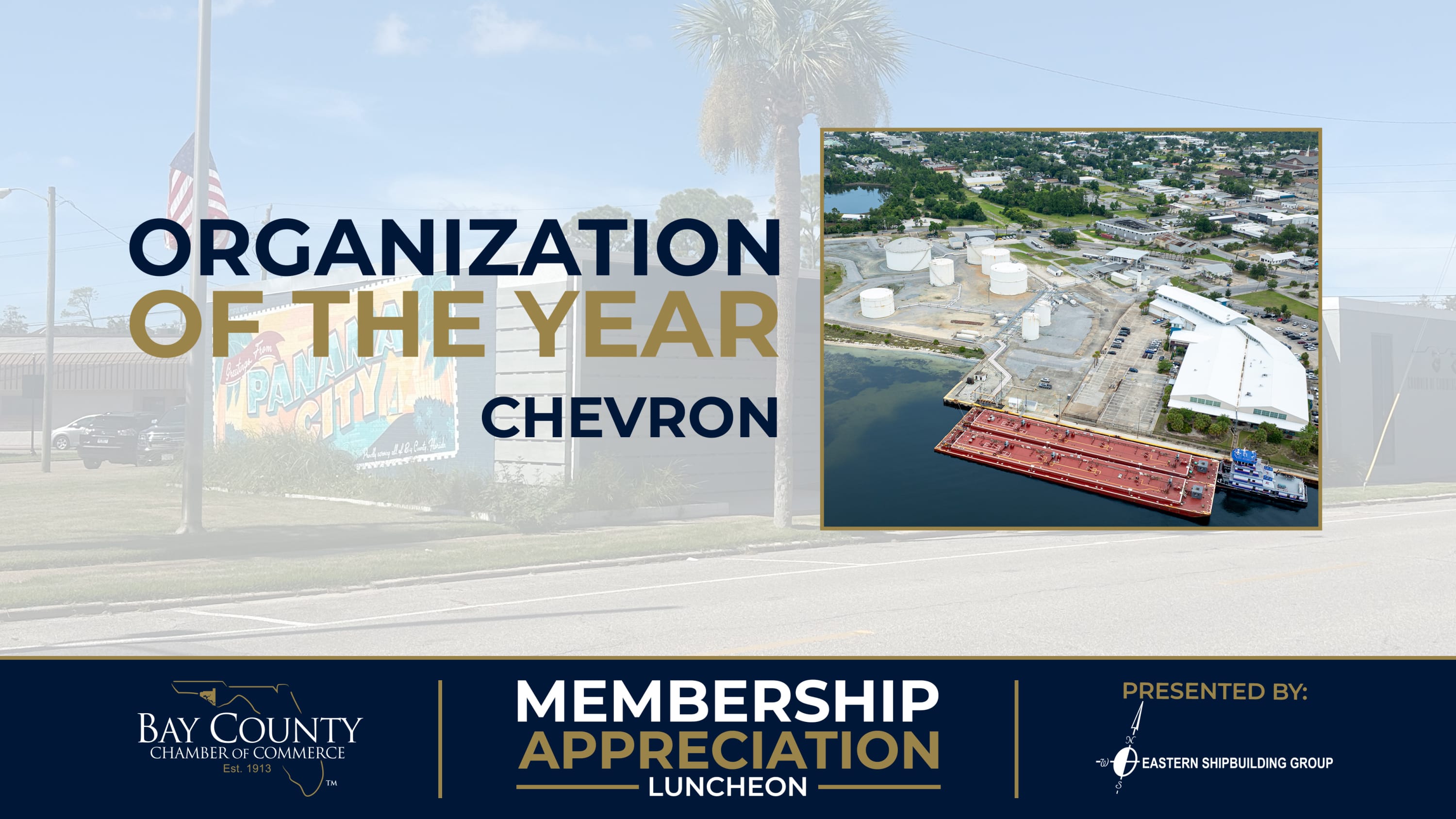 Aerial view of Chevron’s Panama City operations, representing the 2026 Organization of the Year.