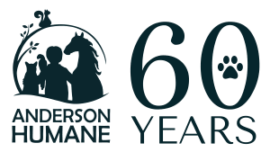 ANDERSON HUMANE 60YEAR LOGO with a cat, boy and a horse