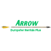 Logo for Arrow Dumpster Rentals Plus LLC with green lettering and an arrow in frame