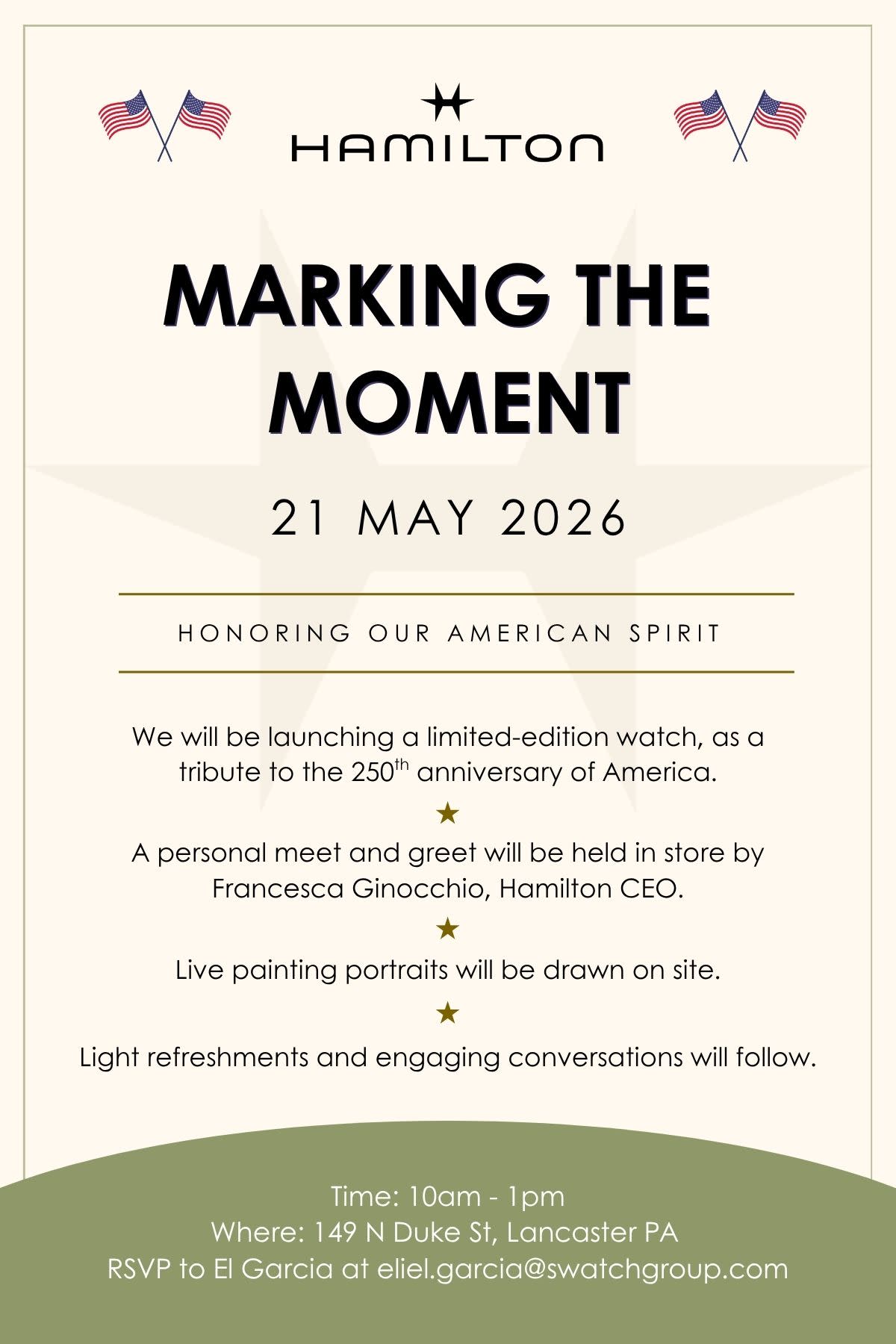 Hamilton Watch Event Flyer