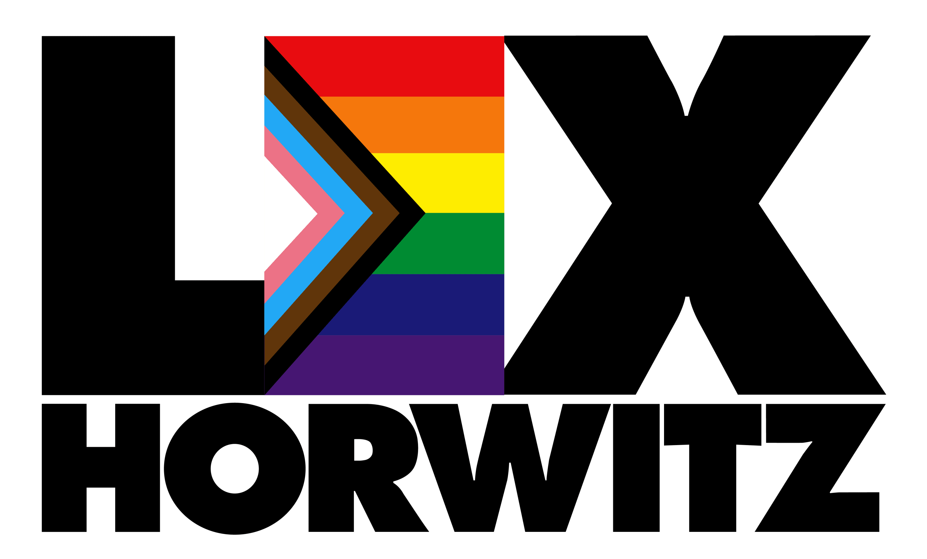 "Lex Horwitz" is spelled with an inclusive pride flag as the "e" in "LEX". The text is otherwise black.