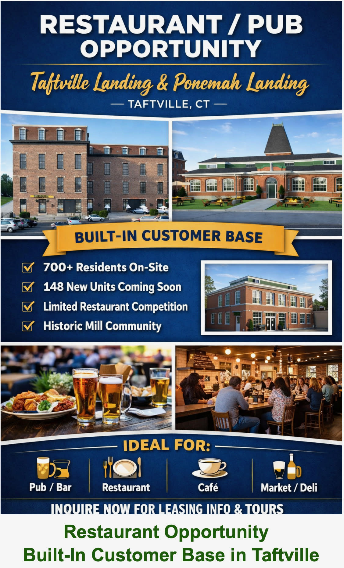 Seeking Restaurant, Brewery, Café or Market Operator – Taftville Landing, Norwich CT