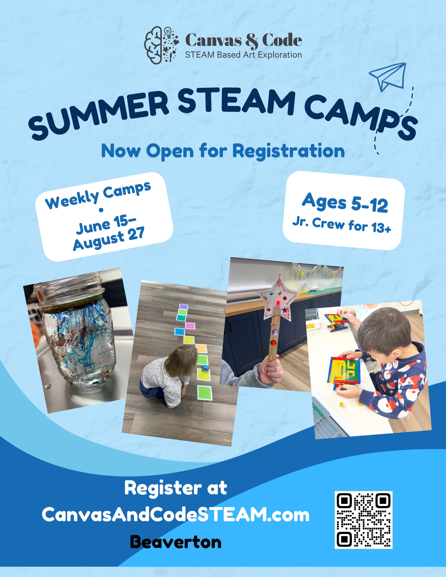 Canvas & Code STEAM summer camp kids building and creating hands-on projects in Beaverton Oregon