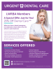 Simple promotional image showing Urgent Dental Care’s 20% off discount for LWRBA members, with clean typography and dental‑th