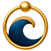Gold captive bead ring with an ocean wave cresting in the middle