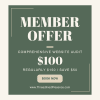 a flyer for a comprehensive website audit offer with website graphics and a positive testimonial