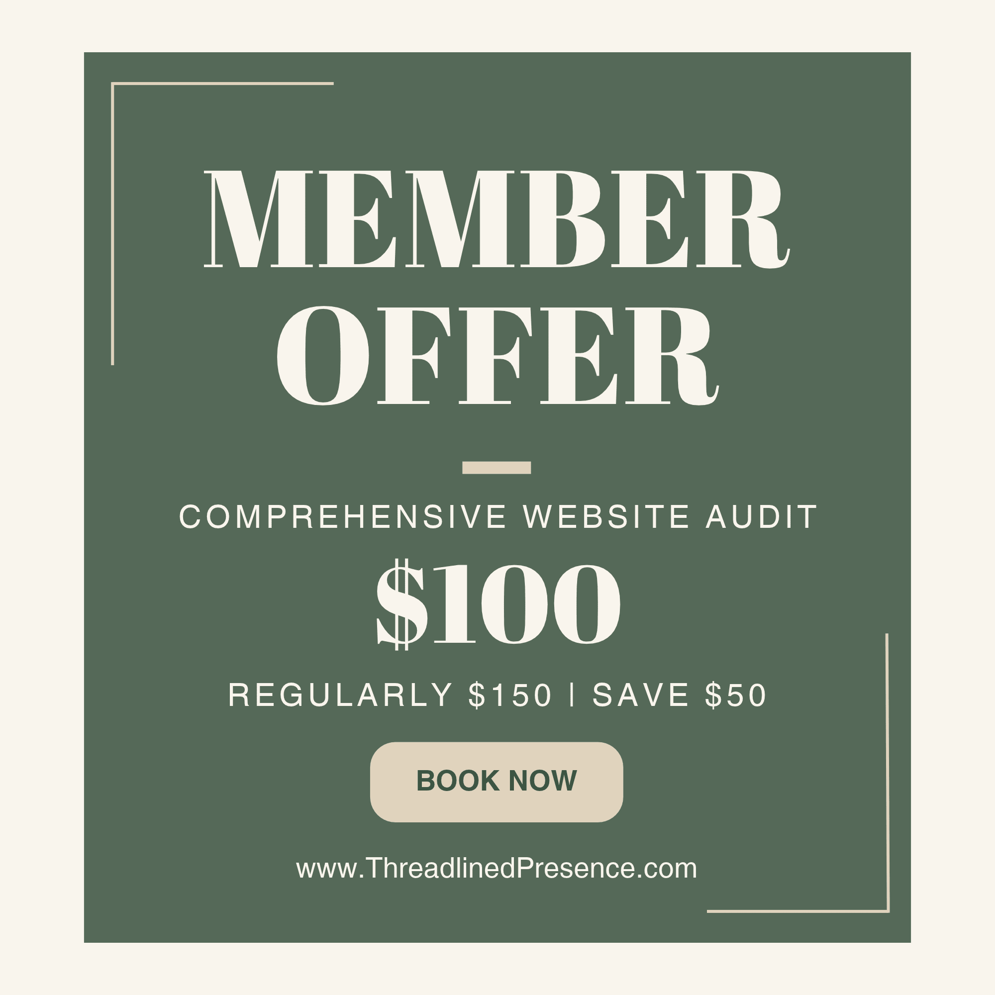 a flyer for a comprehensive website audit offer with website graphics and a positive testimonial