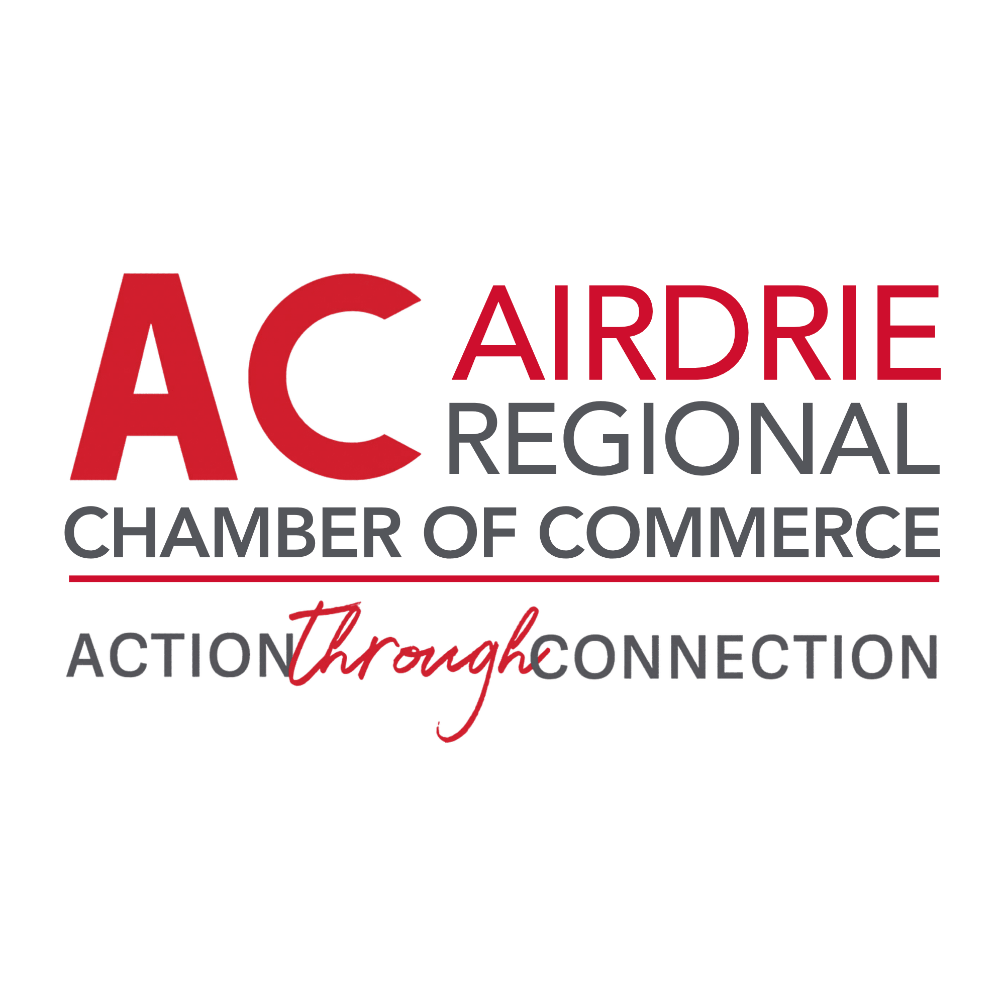 Airdrie Regional Chamber of Commerce logo with tagline action through connection