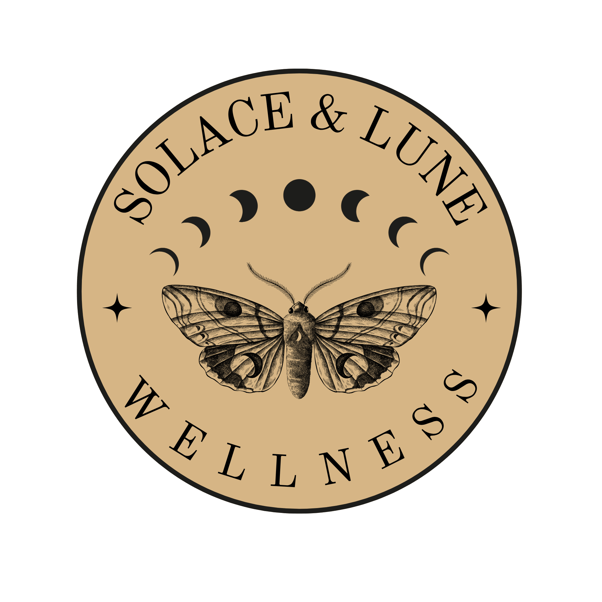 Solace & Lune Wellness logo with butterfly