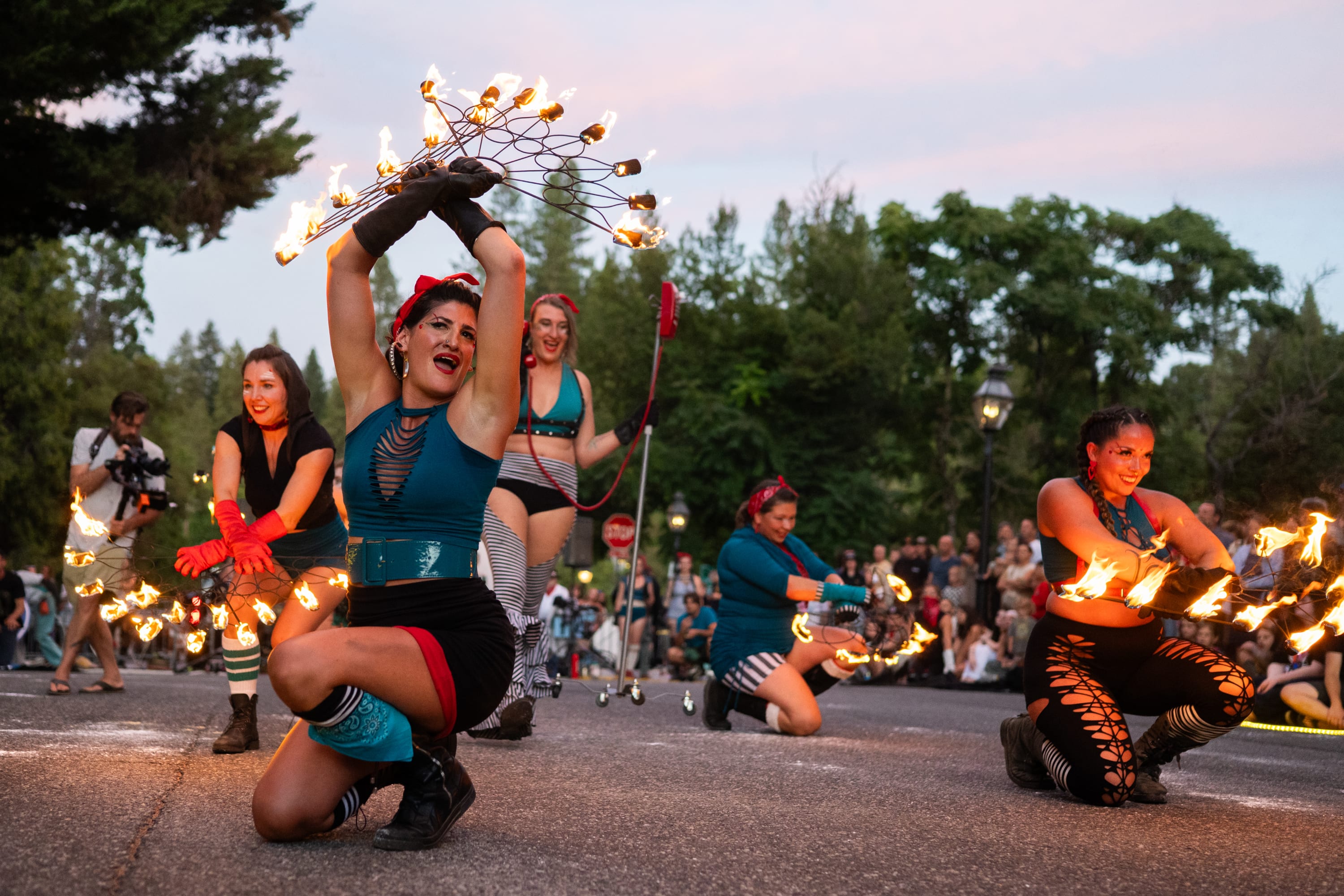 women fire dancing part of Nevada City's Hot Summer Nights