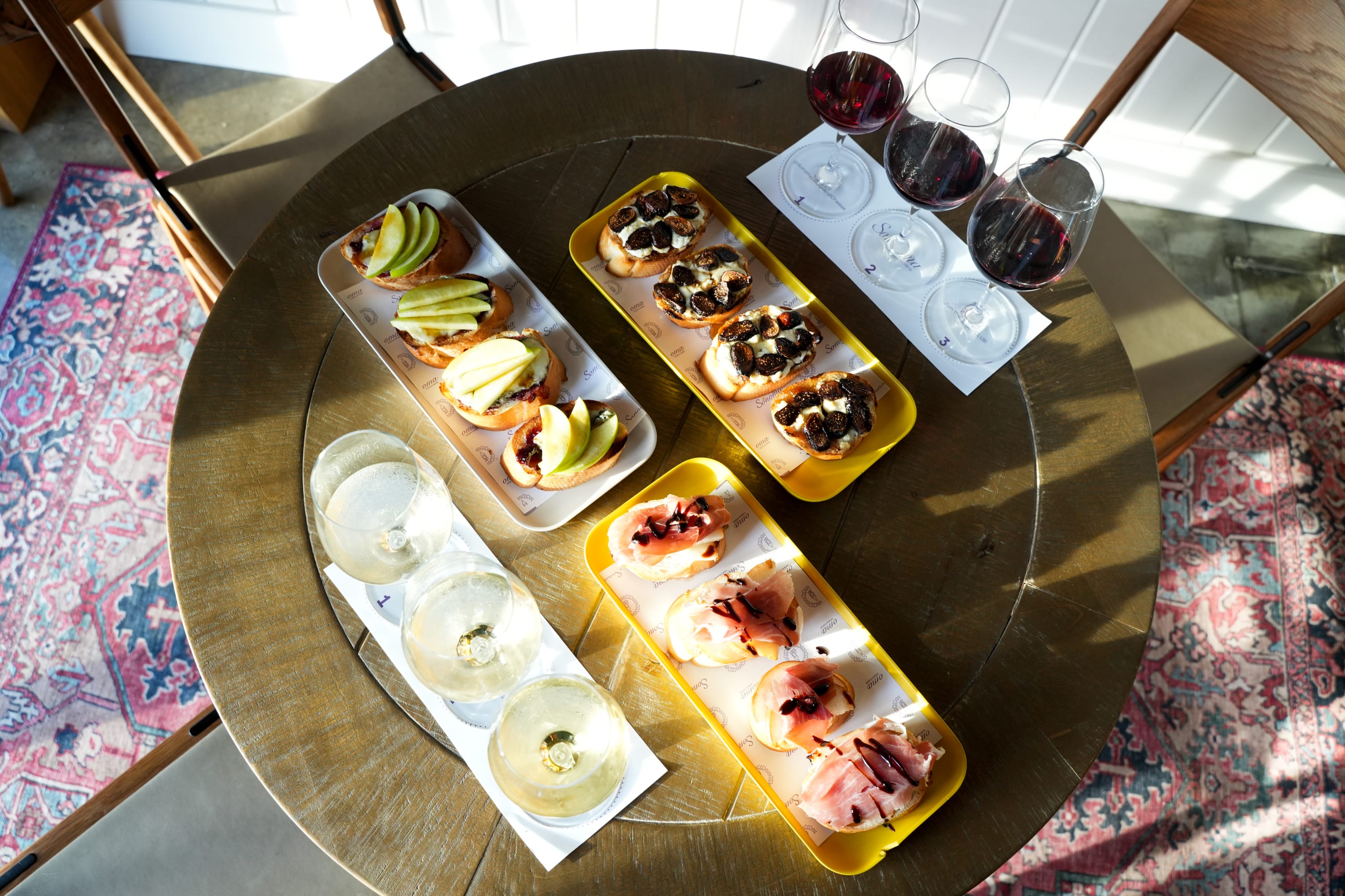 Wine tasting flights with crostini boards at Sonoma Wine & Cheese in Katy, TX
