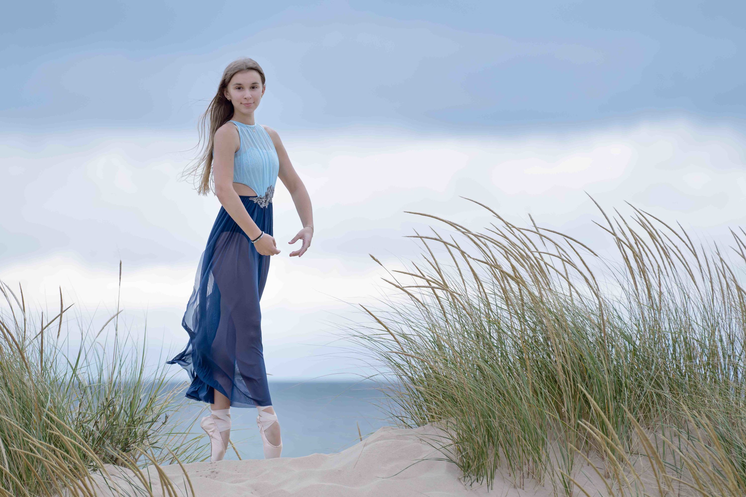 Portrait of dancer at Lake Michigan dunes