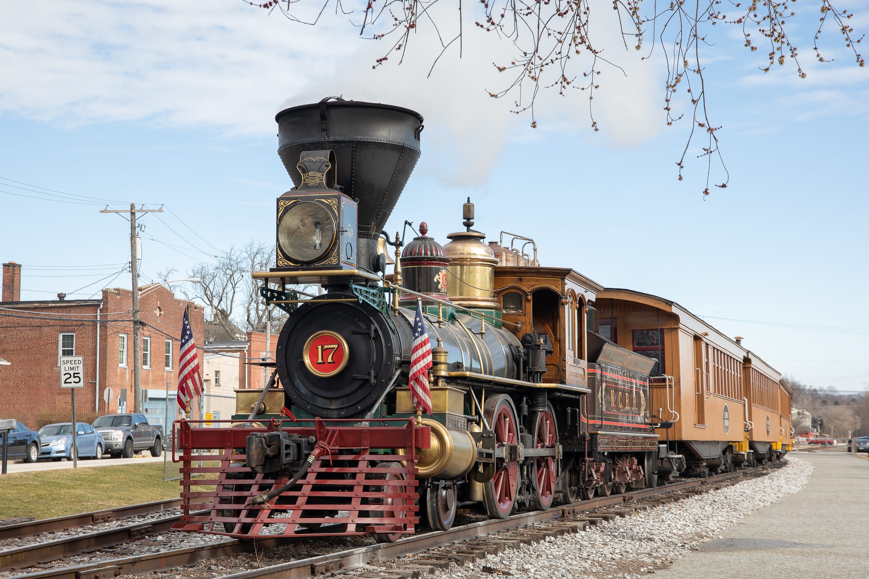 A steam train with the number 17 on the front