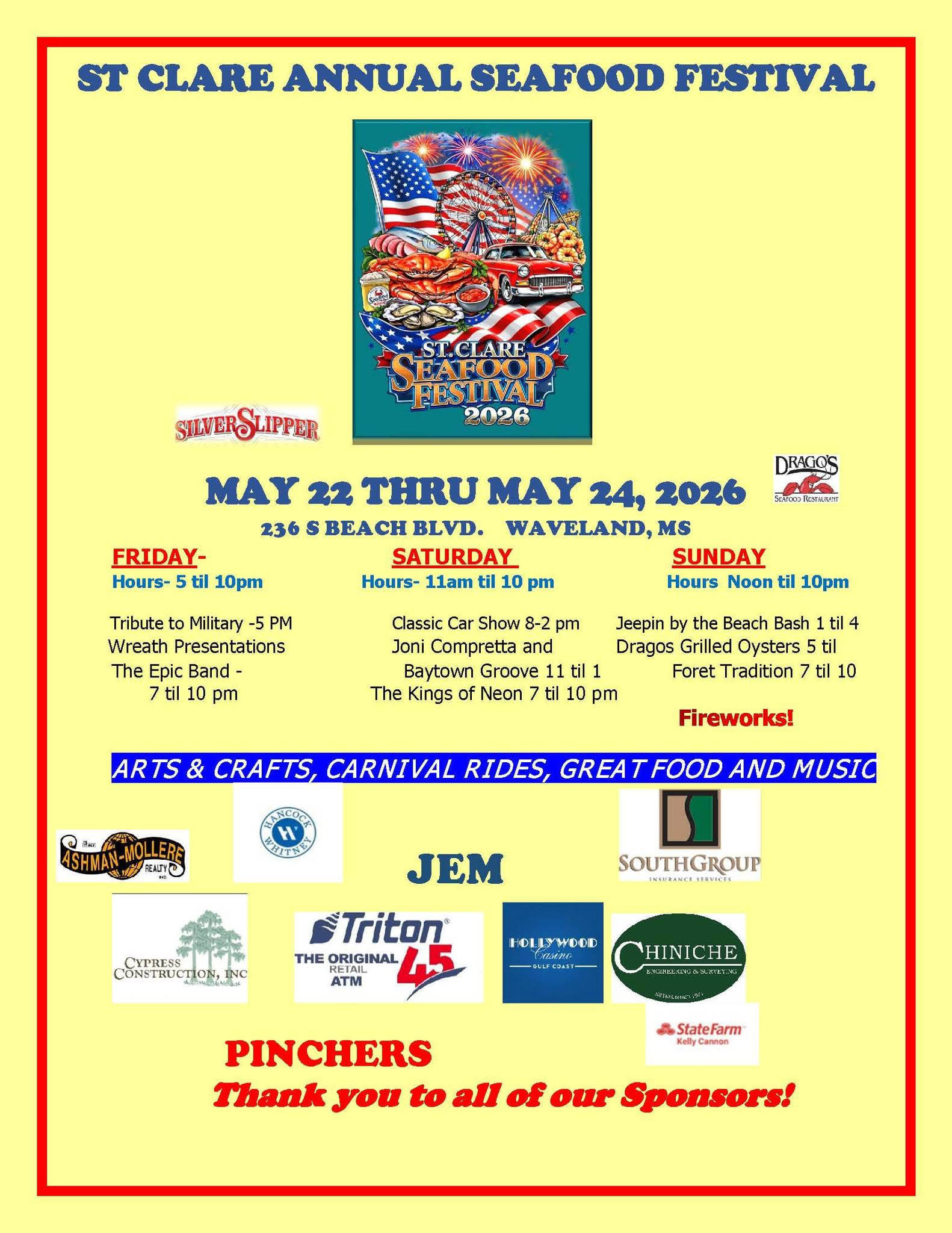 St Clare Annual Seafood Festival dates and schedule