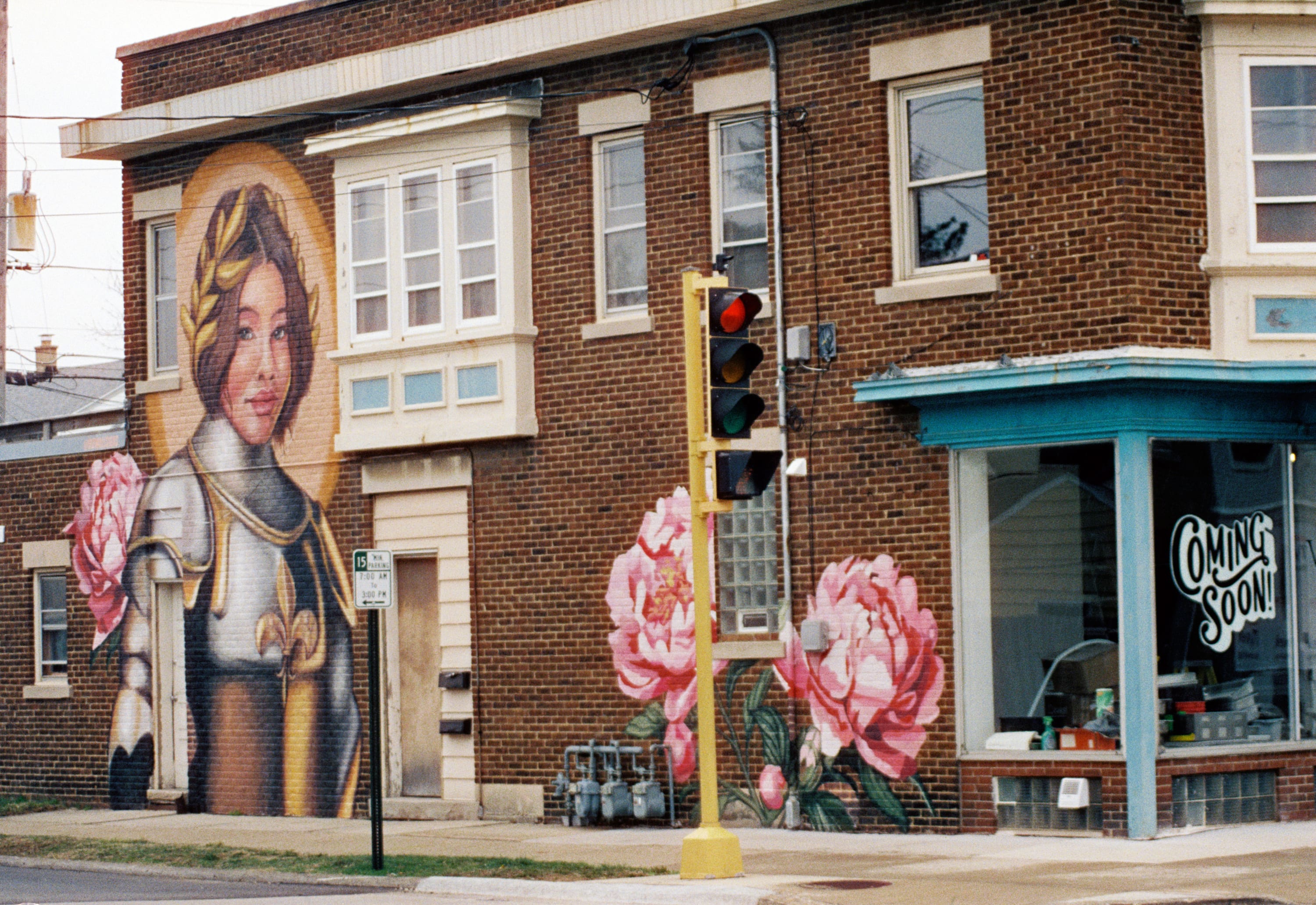 hand painted mural, south milwaukee, joan of arc, original artwork, working artist