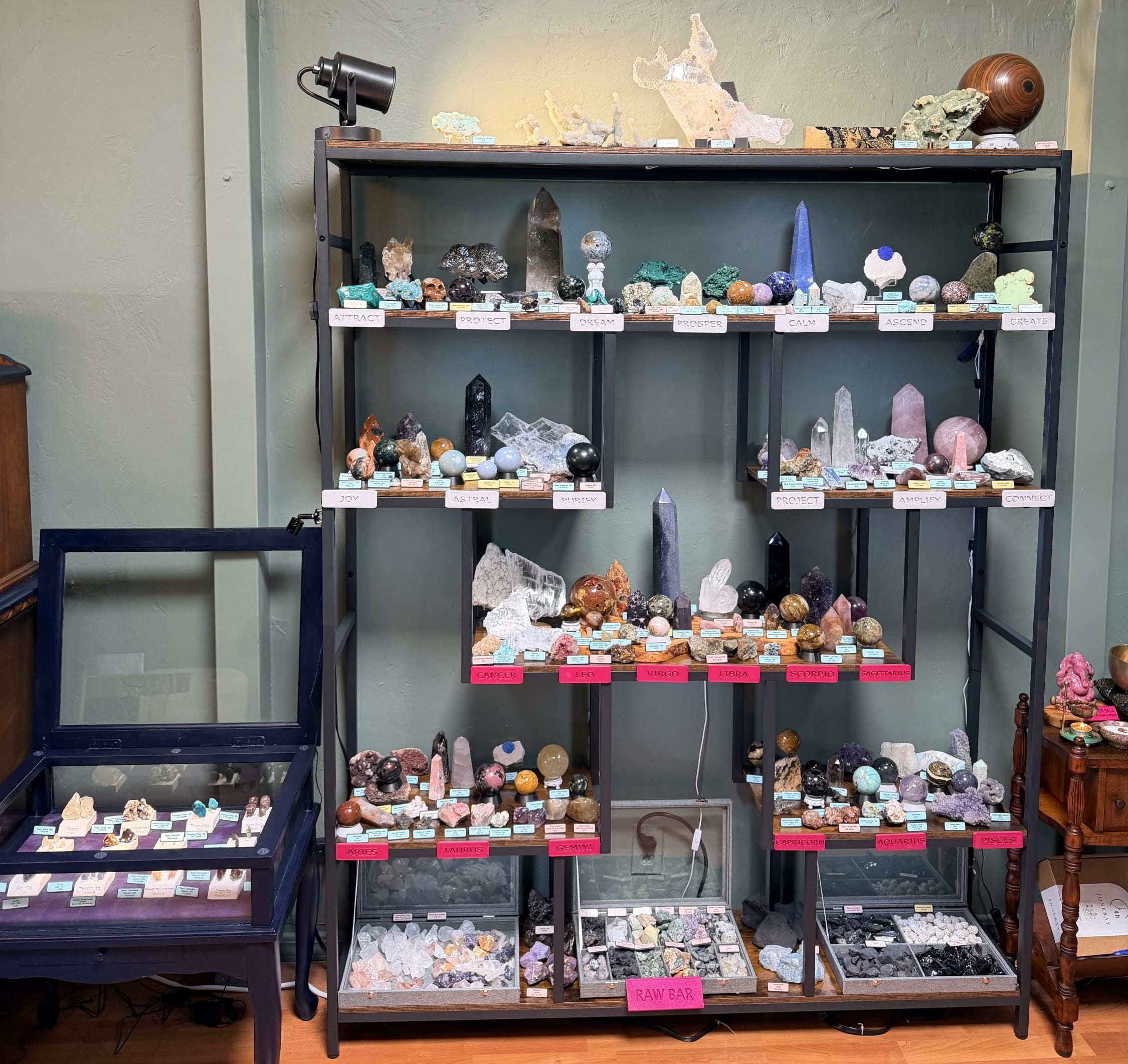 Vikata Lapidary and Magick Crystal display